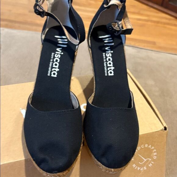 Viscata Black Espadrille Wedges - Picture 1 of 7